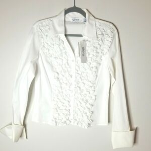 Womens Stera Cropped Ruffled blouse cuffed NWT
